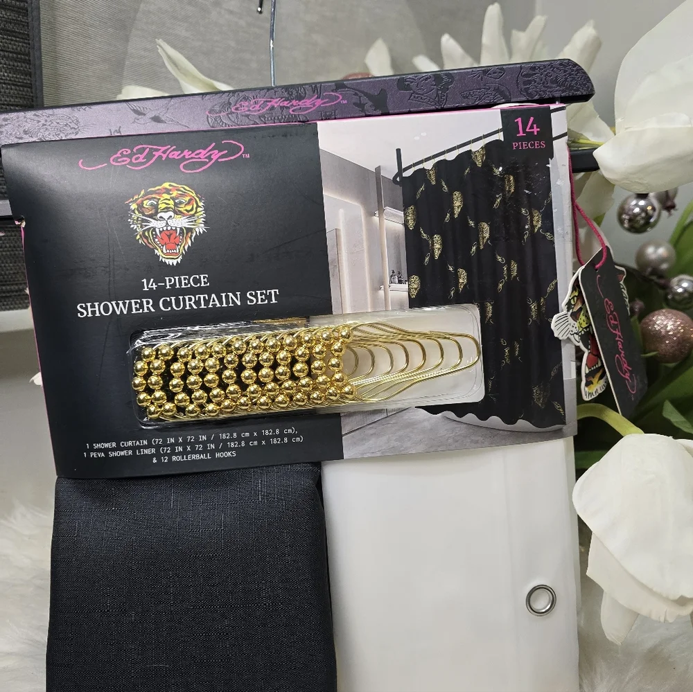 Ed Hardy 14 piece shower curtain set Brand new